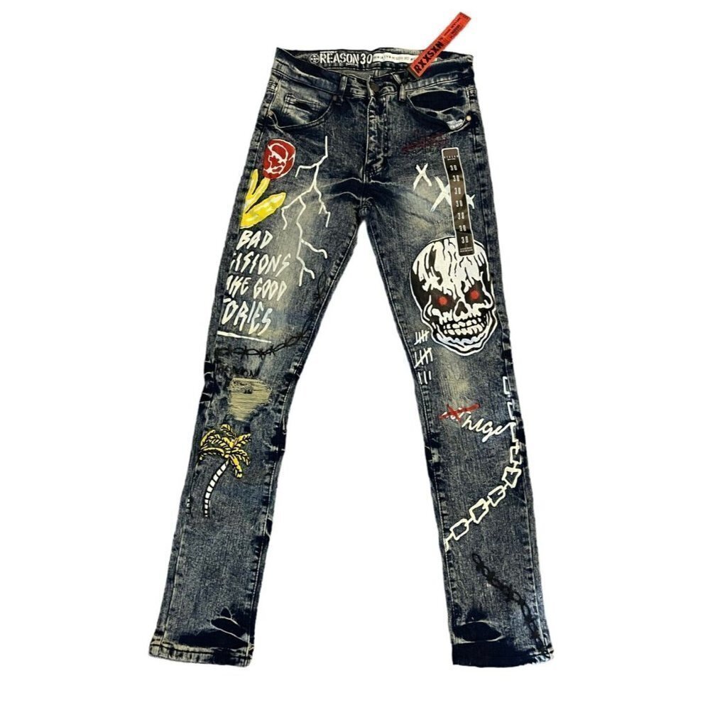 NWT Reason Skinny Jeans Move in Silence Skateboard Streetwear 30Wx32L - Picture 3 of 13